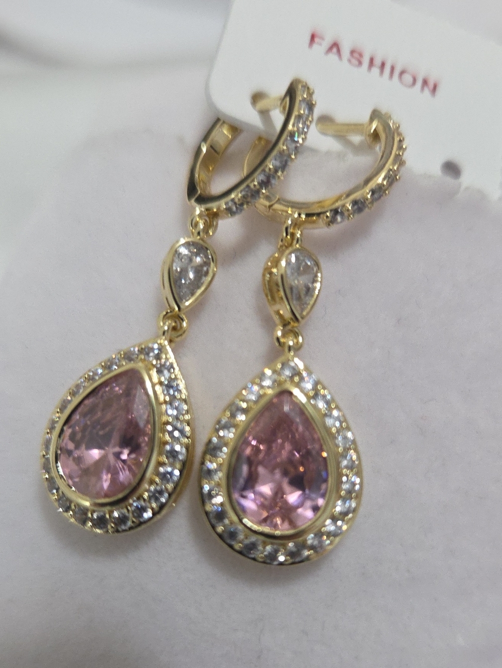 14k Laminated Gold  Pink Teardrop Dangle Earrings